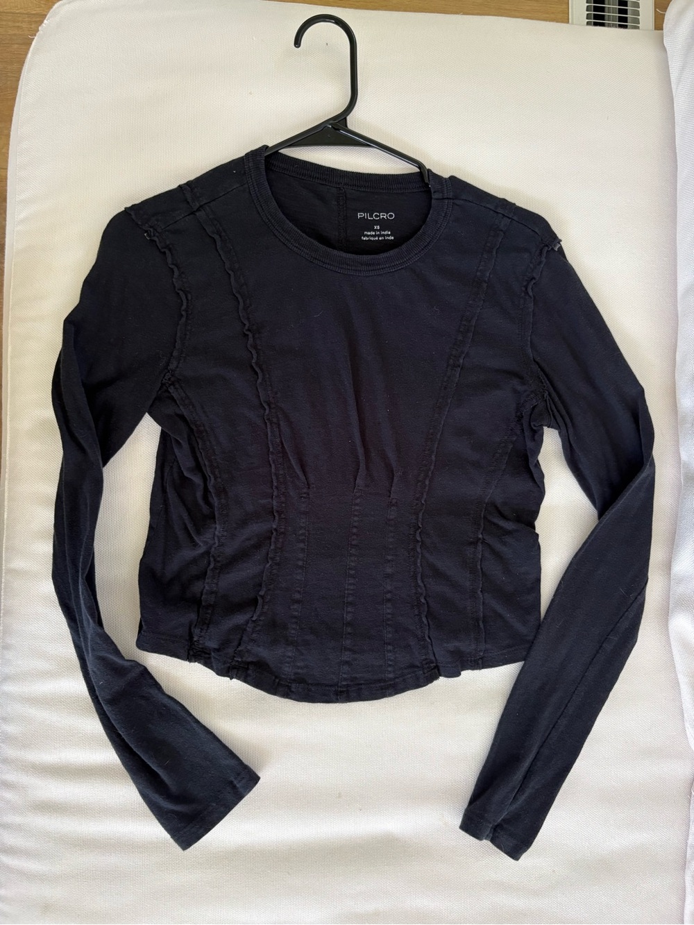 Pilcro Black Long Sleeve Crewneck Top with Seam Detailing